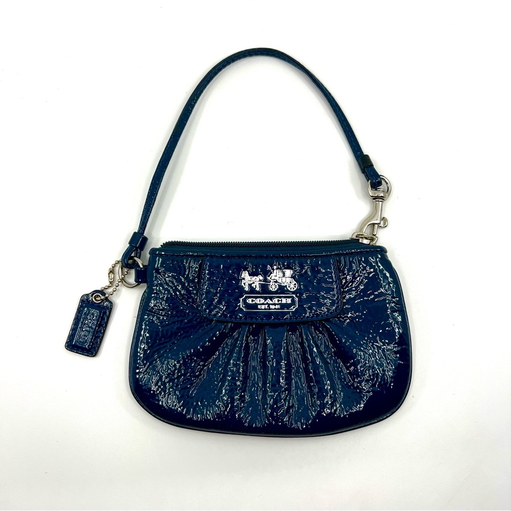 COACH Navy Royal Blue Patent Leather Wristlet Coin Purse Card Holder